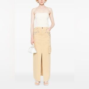 SELF-PORTRAIT Embellished Jewels Denim Cargo Maxi Skirt In Neutral NWOT Size 6